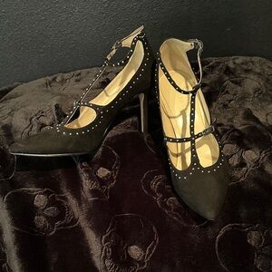 Marc Fisher Studded Black T-Strap Heels size 7.5